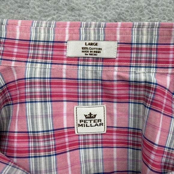 Peter Millar Shirt Mens Large Pink Plaid India Madras Oxford Dress Casual Sport - Picture 4 of 7